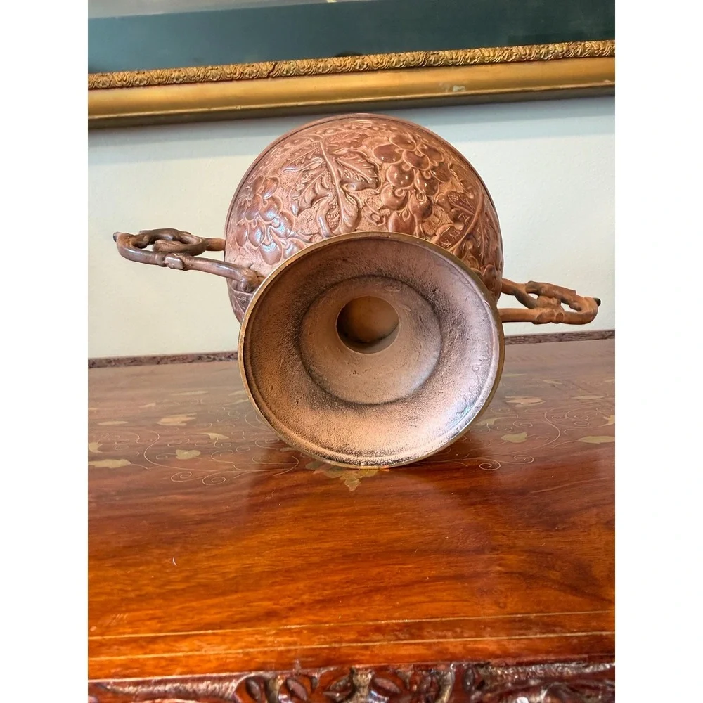 Vintage Copper-Tone Pedestal‎ Bowl with Dragon Handles